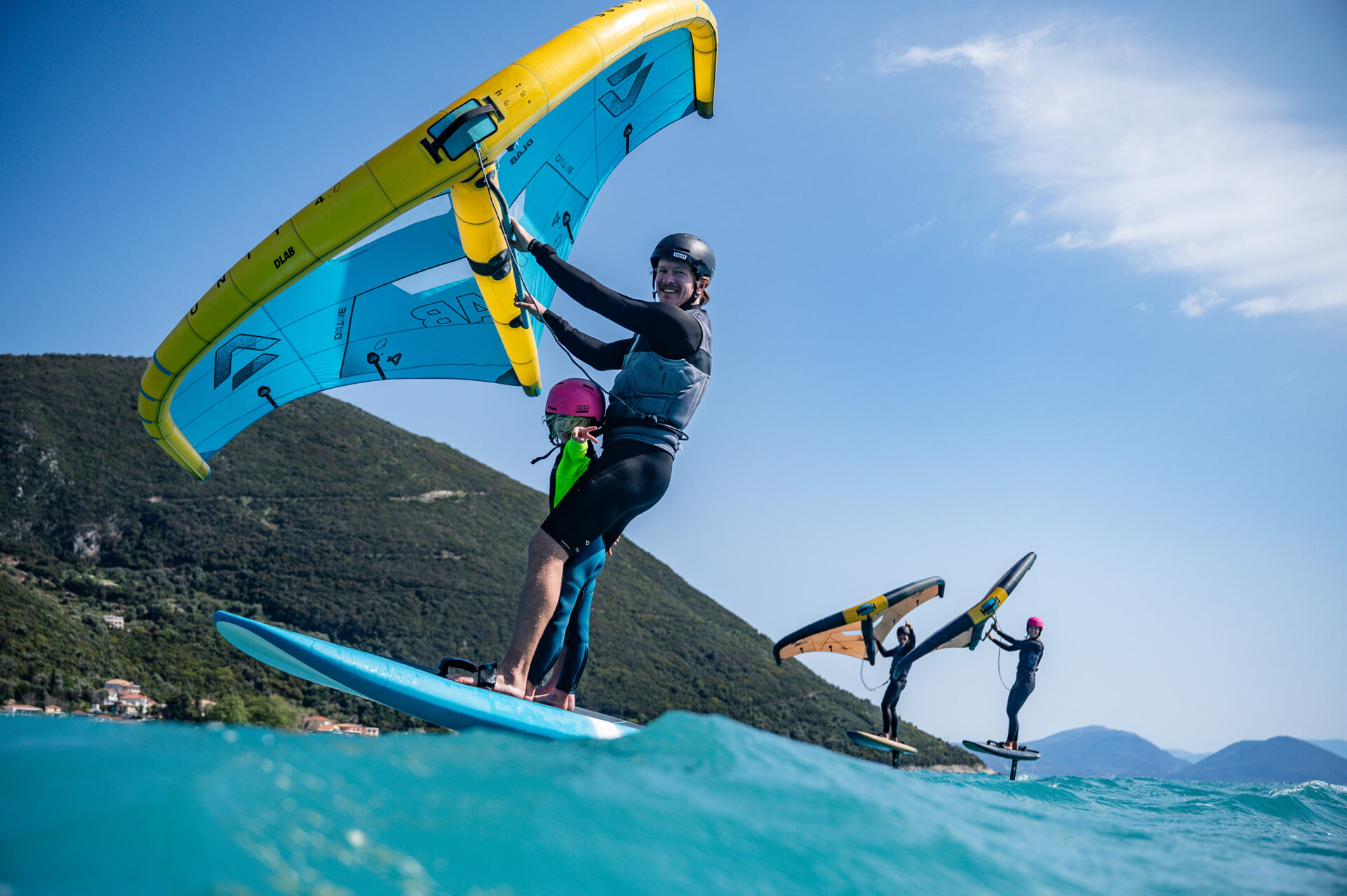 Vass Beach house Team wing-foiling in Vassiliki, Lefkada, Greece